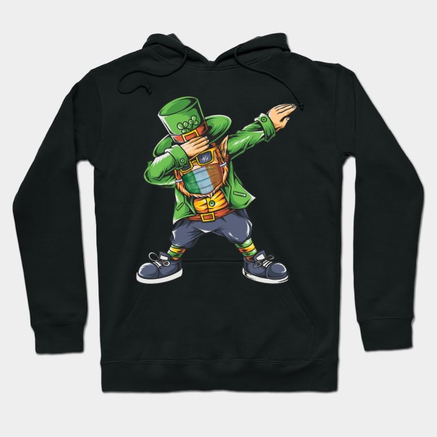 St Patricks Day Dabbing Leprechaun Face Mask Irish flag Hoodie by Ramadangonim